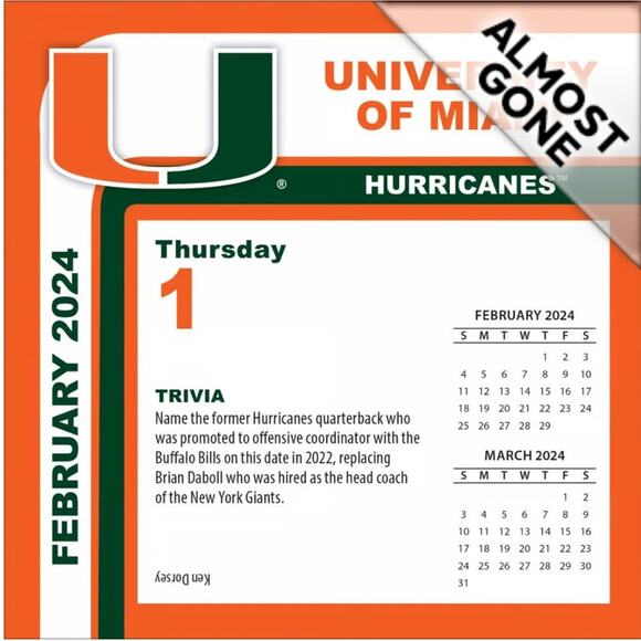 University of Miami Hurricanes 2024 Desk Calendar great gifts UM 305 well made - Picture 7 of 9